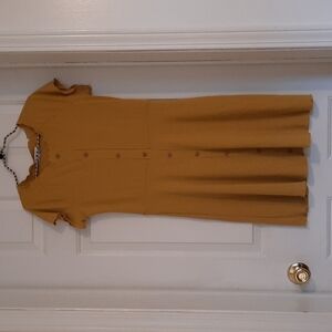 Mustard yellow gold dress midi size large button detail down front
